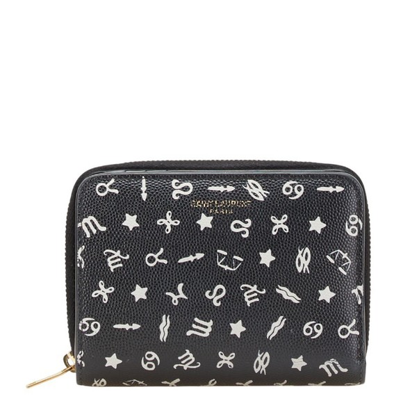 Saint Laurent Leather White Zip Zodiac Wallet Black Bifold - Picture 1 of 8